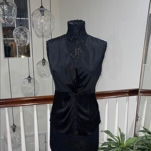 Theory Black Twist Front Sleeveless Blouse